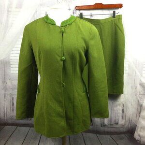Oscar De La Renta Vintage Green Suit Skirt Set 10